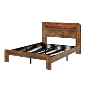 Wood Platform Bed Frame With Storage LED Light Headboard & USB