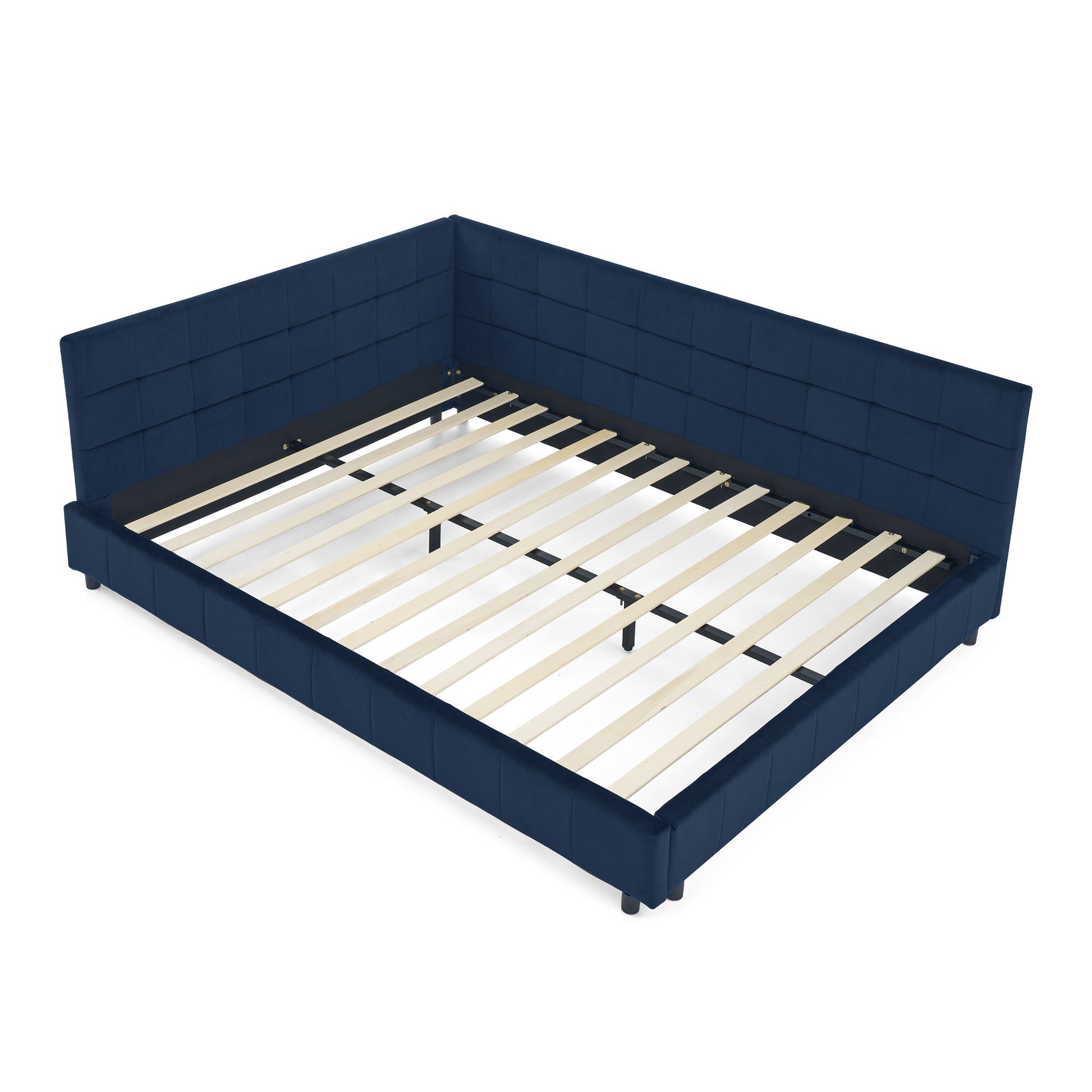 Mid-Century Storage Upholstered Tufted Bed Frame With Backrest And Armrests