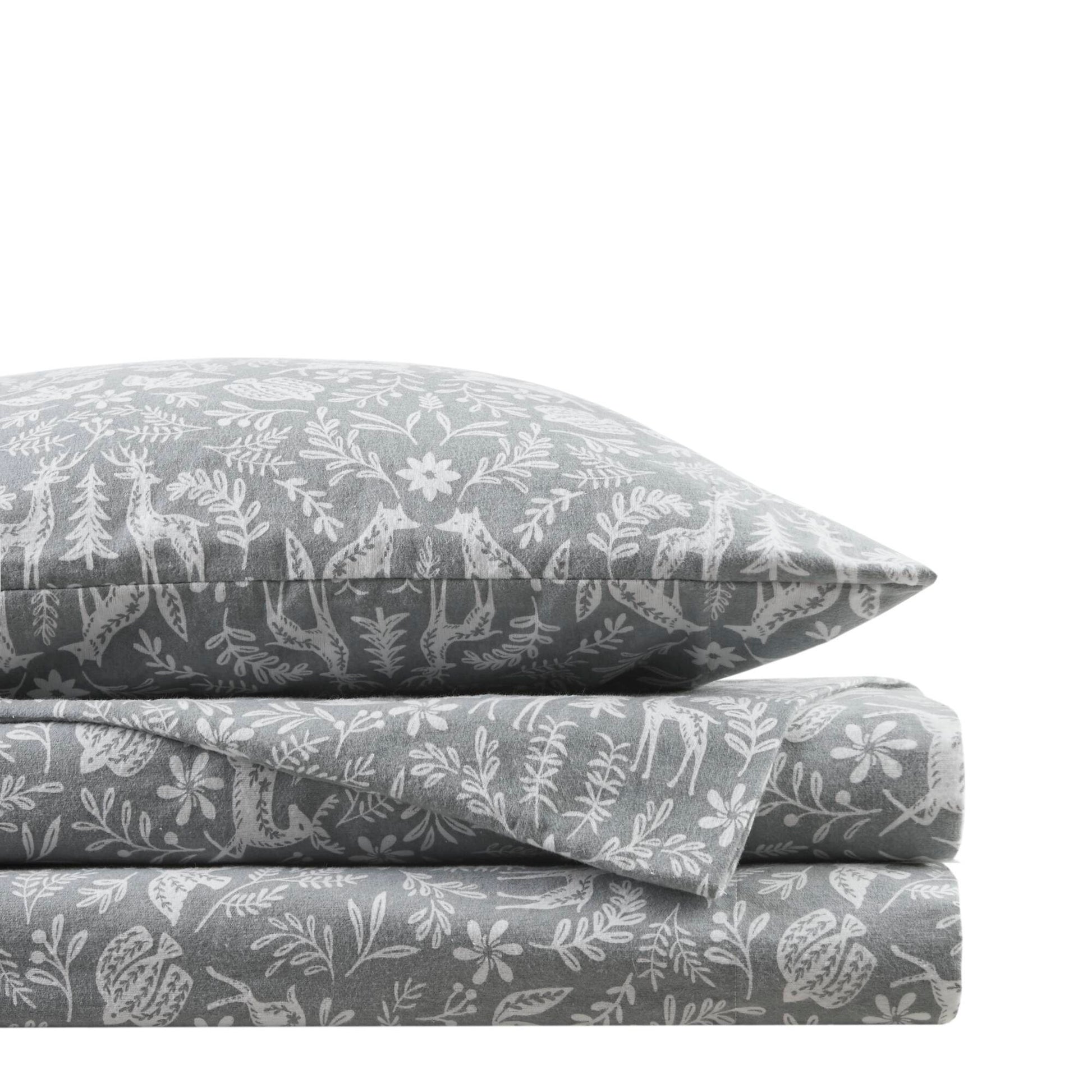 Cozy Cotton Flannel - King Printed Sheet Set - Sage Winter Fauna