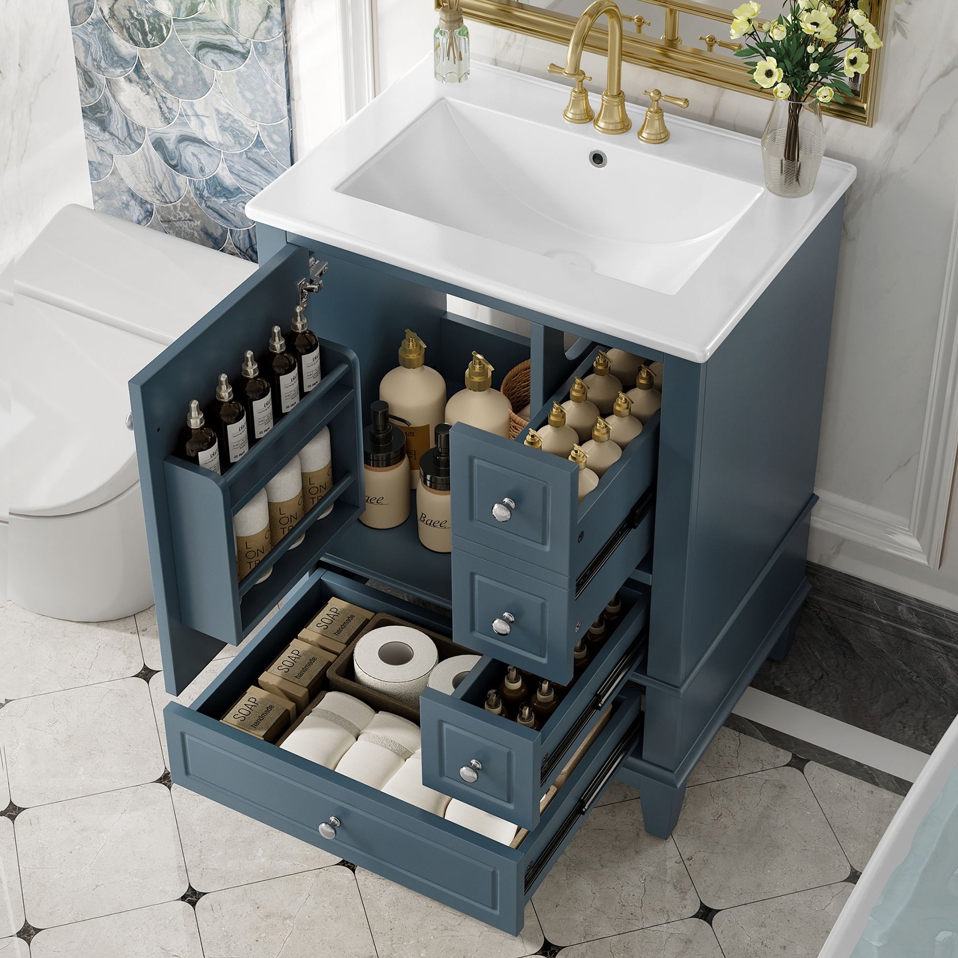 Modern Bathroom Vanity With Sink, Freestanding Cabinet With Drawers And Storage Shelves