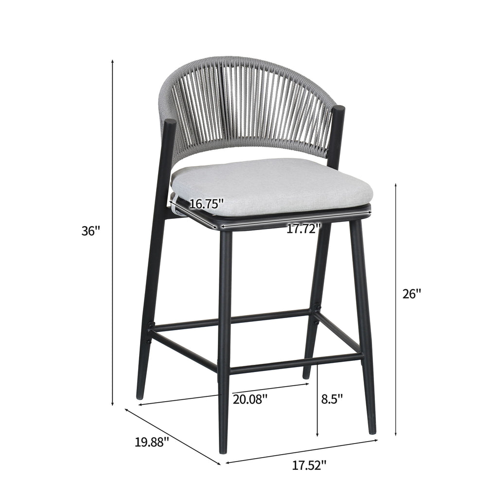 Outdoor 26" Counter Height Metal Frame Counter Stools With Scallop Shaped Backrest & Water Resistant Cushions