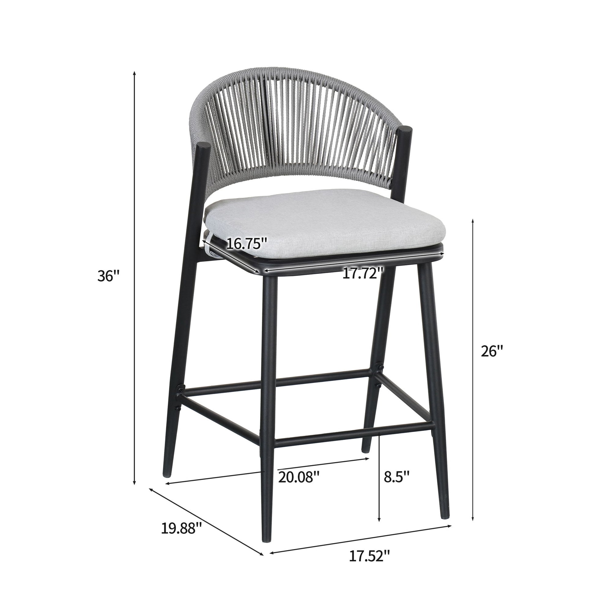 Outdoor 26" Counter Height Metal Frame Counter Stools With Scallop Shaped Backrest & Water Resistant Cushions