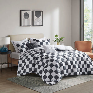 Miley - Checkered Comforter Set - Black / White
