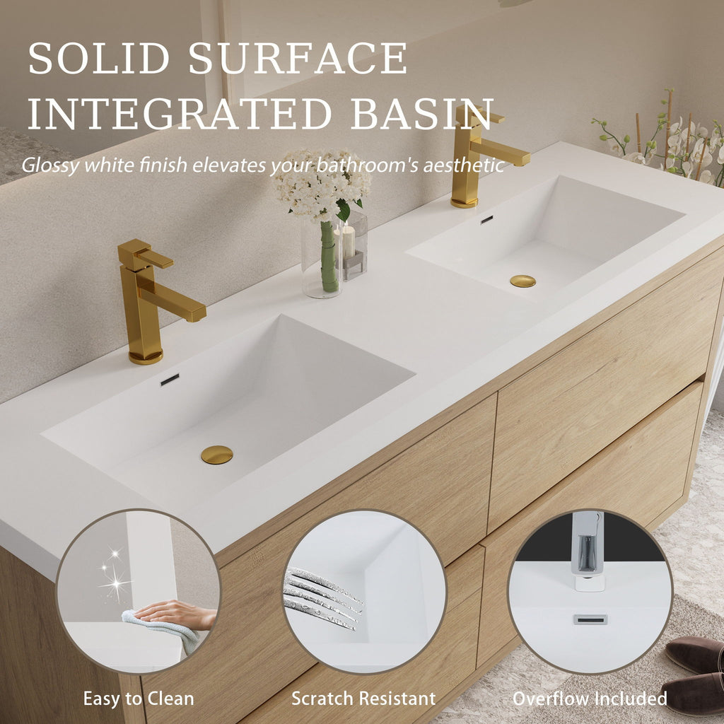 Bathin Freestanding Bathroom Vanity With Double Sinks, Bathroom Storage Vanity Cabinet With Stone Resin Countertop And Soft Close Drawers