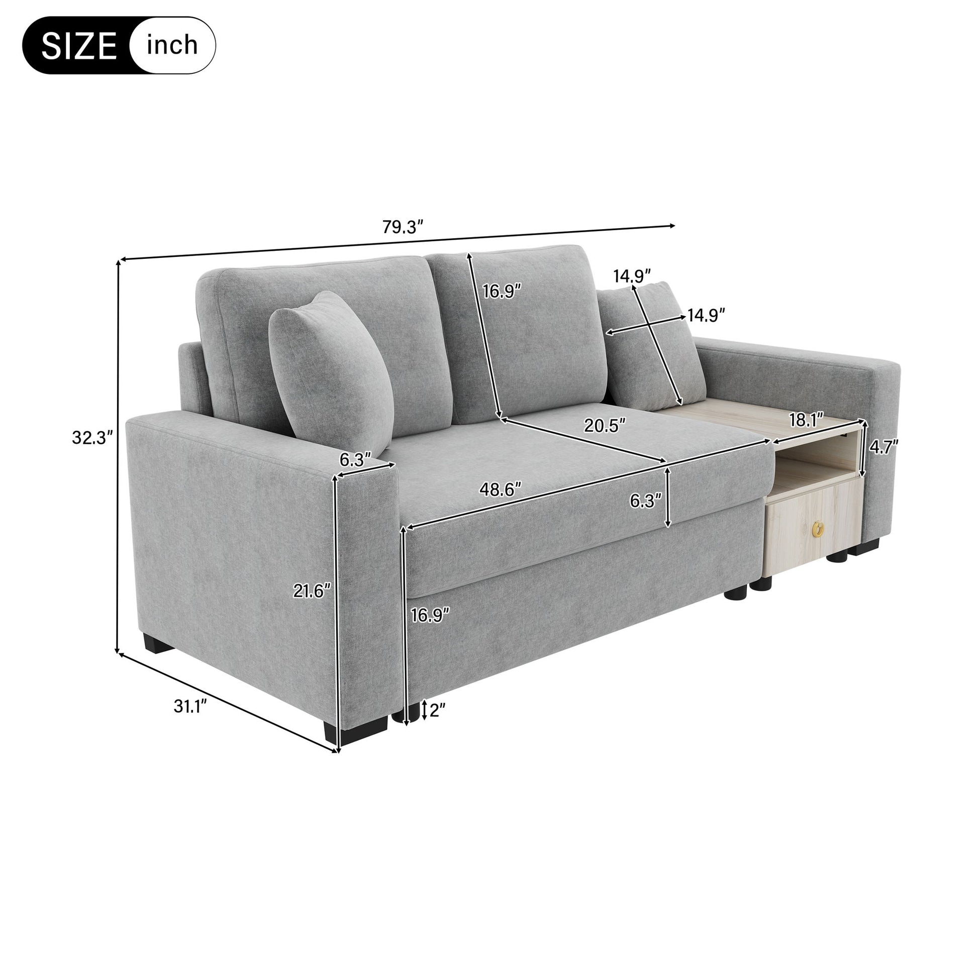 Modular Sofa Couch With Storage Armrest And Center Console