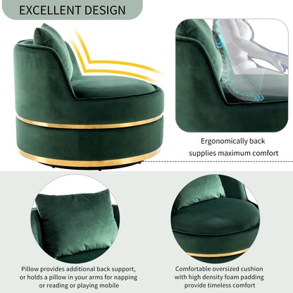 360° Swivel Accent Chair Velvet Modern Upholstered Barrel Chair Over-Sized Soft Chair With Seat Cushion For Living Room