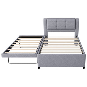 Upholstery Platform Bed With Trundle,Trundle Can Be Flat Or Erected
