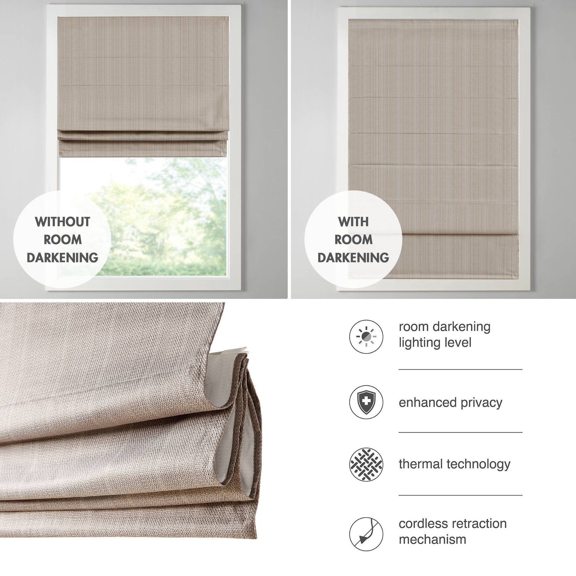Galen - 33" Basketweave Room Darkening Cordless Roman Shade - Taupe