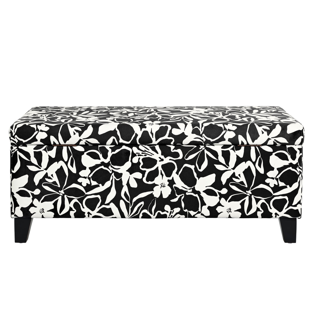 Luxury Storage Ottoman With Floral Patterned Fabric, Soft-Close Hinges, Multi Functional