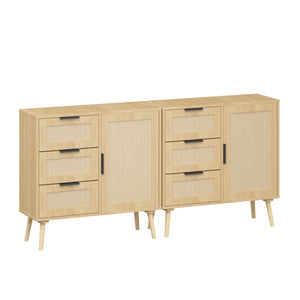 Dresser With Drawers And Adjustable Shelf - Antique Natural / Rattan