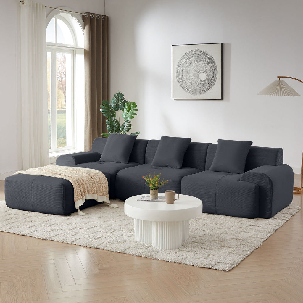 L Shaped Modular Sectional Sofa Corduroy And Movable Ottoman