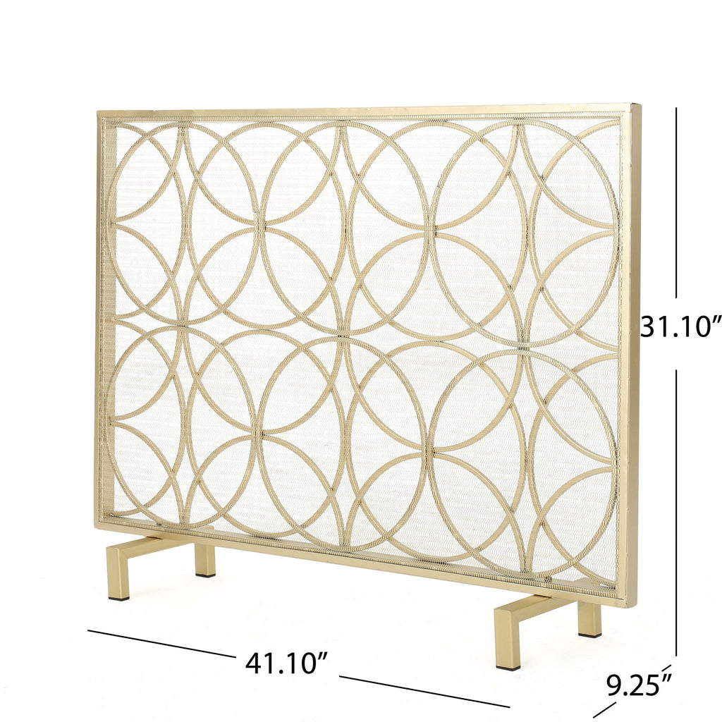Thayer - Single Panel Iron Fireplace Screen With Geometric Design