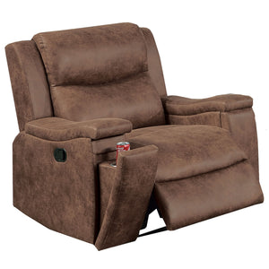 1 Piece Manual Recliner With Padded Seat And Backrest, Square Arms For Living Room - Walnut