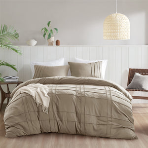 Porter - Full Soft Washed Pleated Duvet Cover Set - Khaki
