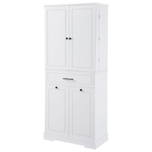 Freestanding Bathroom Storage Cabinet With Doors, Drawers, And Tilt Out Laundry Hamper - White