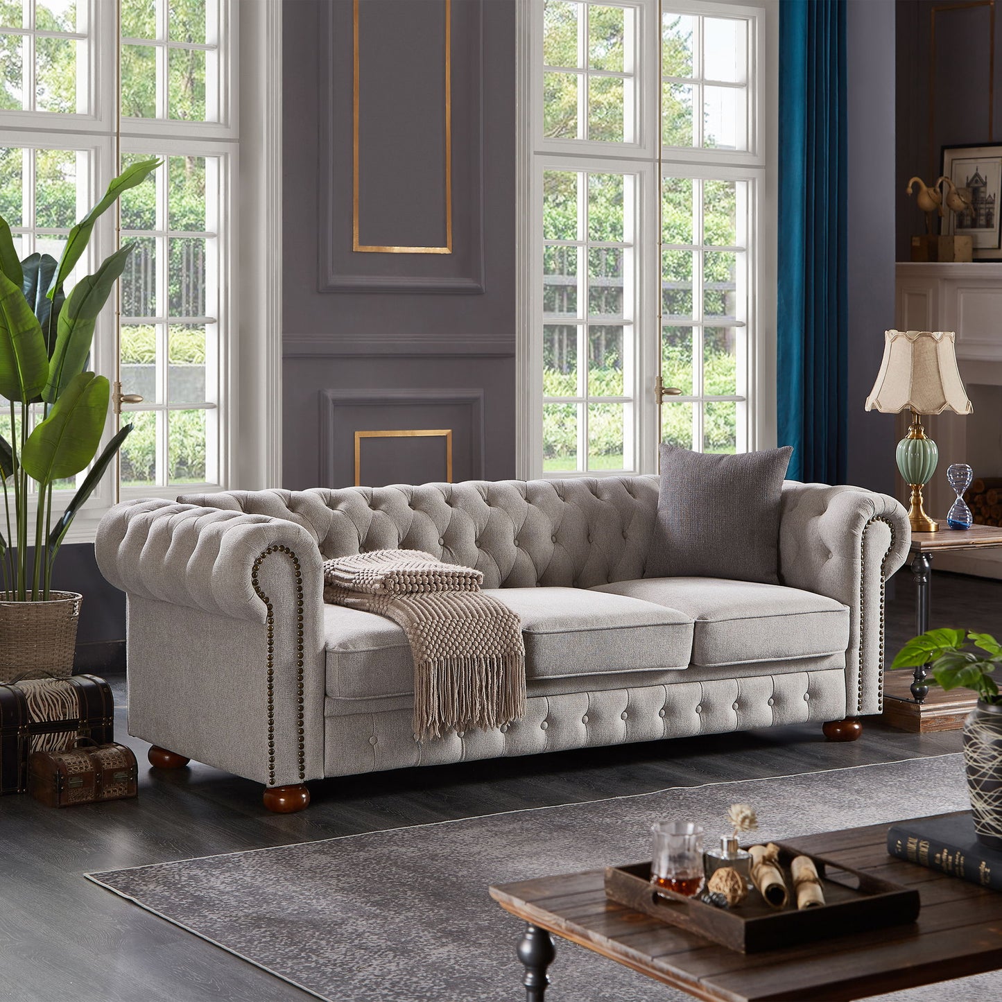 Gewnee - Upholstered Chesterfield Sofa - Light Gray