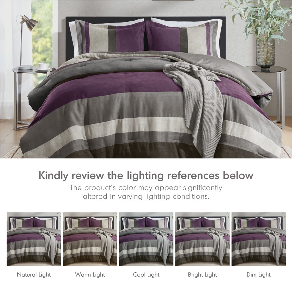Boulder Stripe - King/California King Pieced Comforter Set - Purple