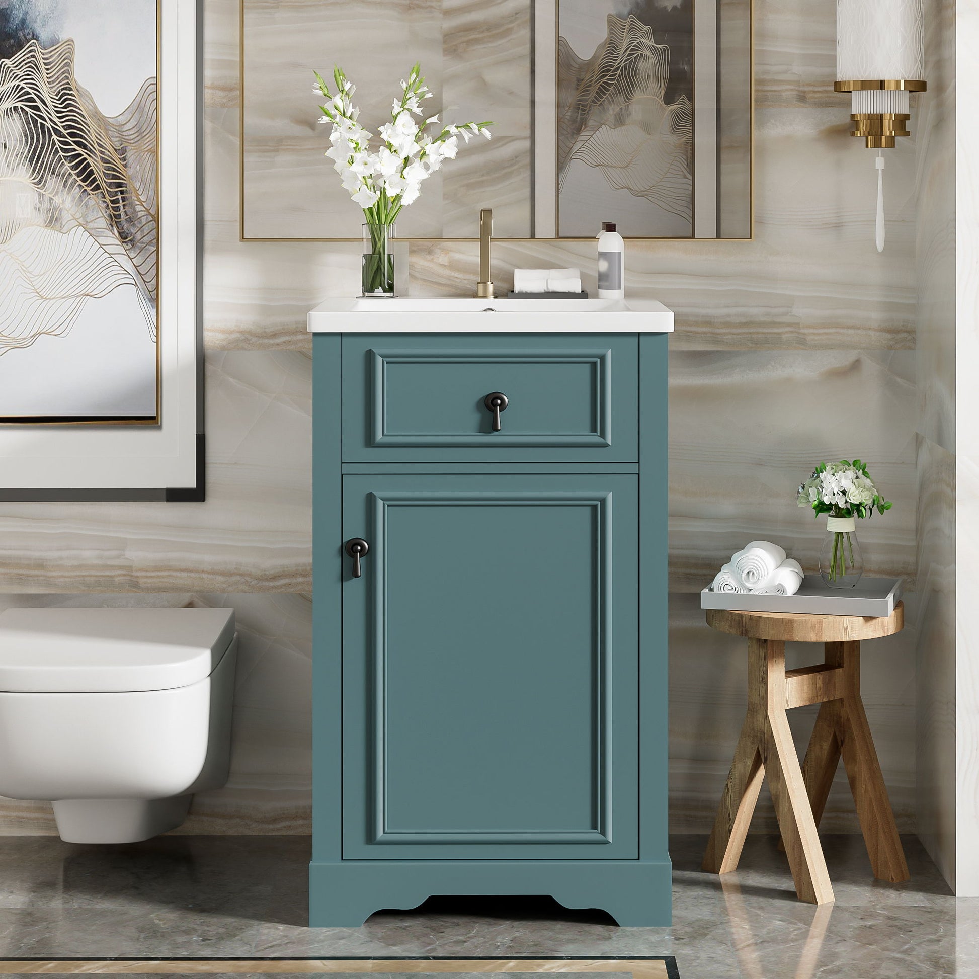 Elegant Bathroom Vanity With Ceramic Sink, Soft Close Door, Adjustable Shelf