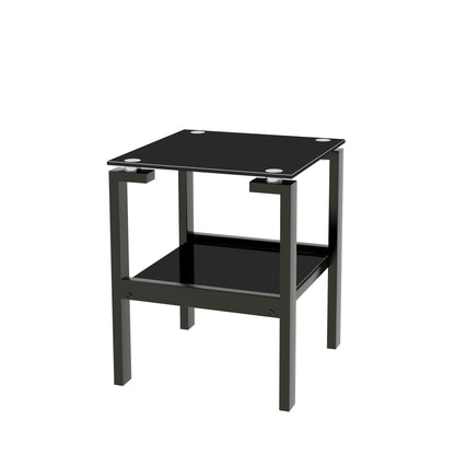 Glass Clear Side & End Table, 2 Tier Space End Table, Corner Table - Black