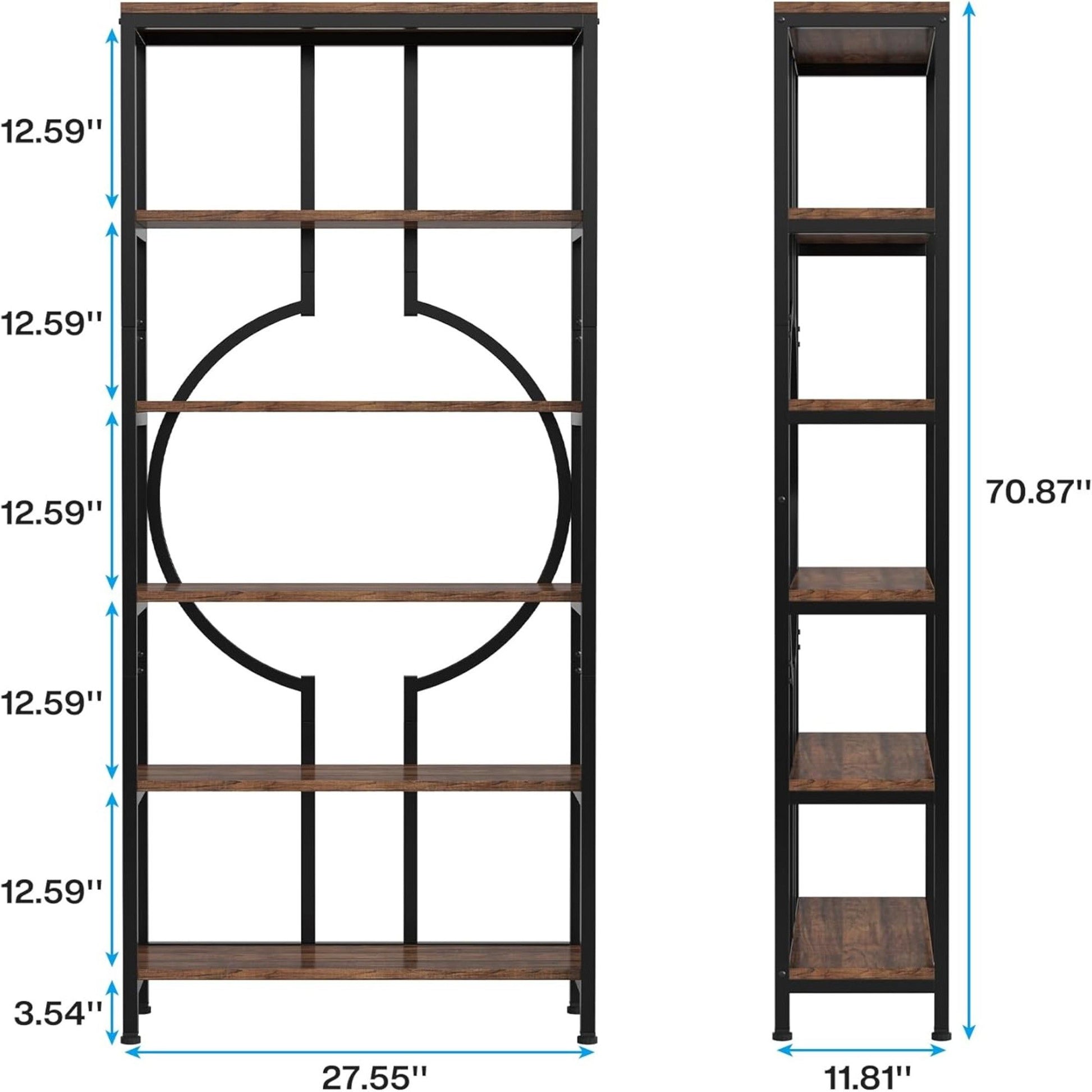6 Tier Bookshelf For Living Room - Rustic Brown