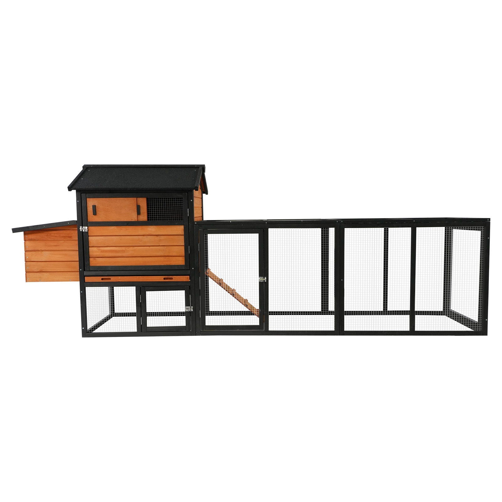 Chicken Coop, Large Outdoor Hen House & Run And Nesting Box Poultry Cage, Rabbit Hutch - Brown / Black