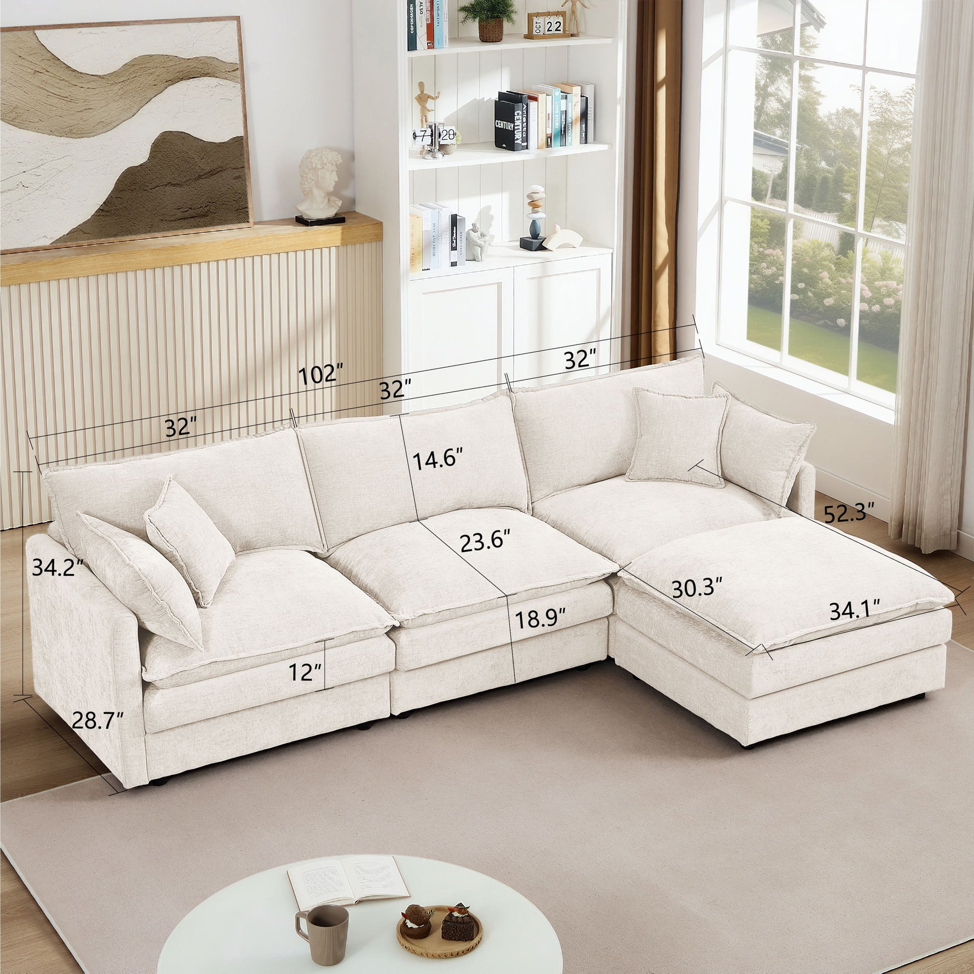 Contemporary Modular Sectional Sofa Set With Movable Ottoman