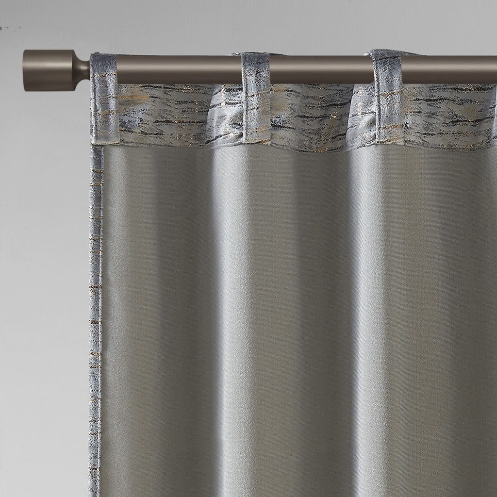 Colt - Room Darkening Metallic Printed Poly Fabric Rod Pocket/Back Tab Window Panel Pair - Gray/Copper