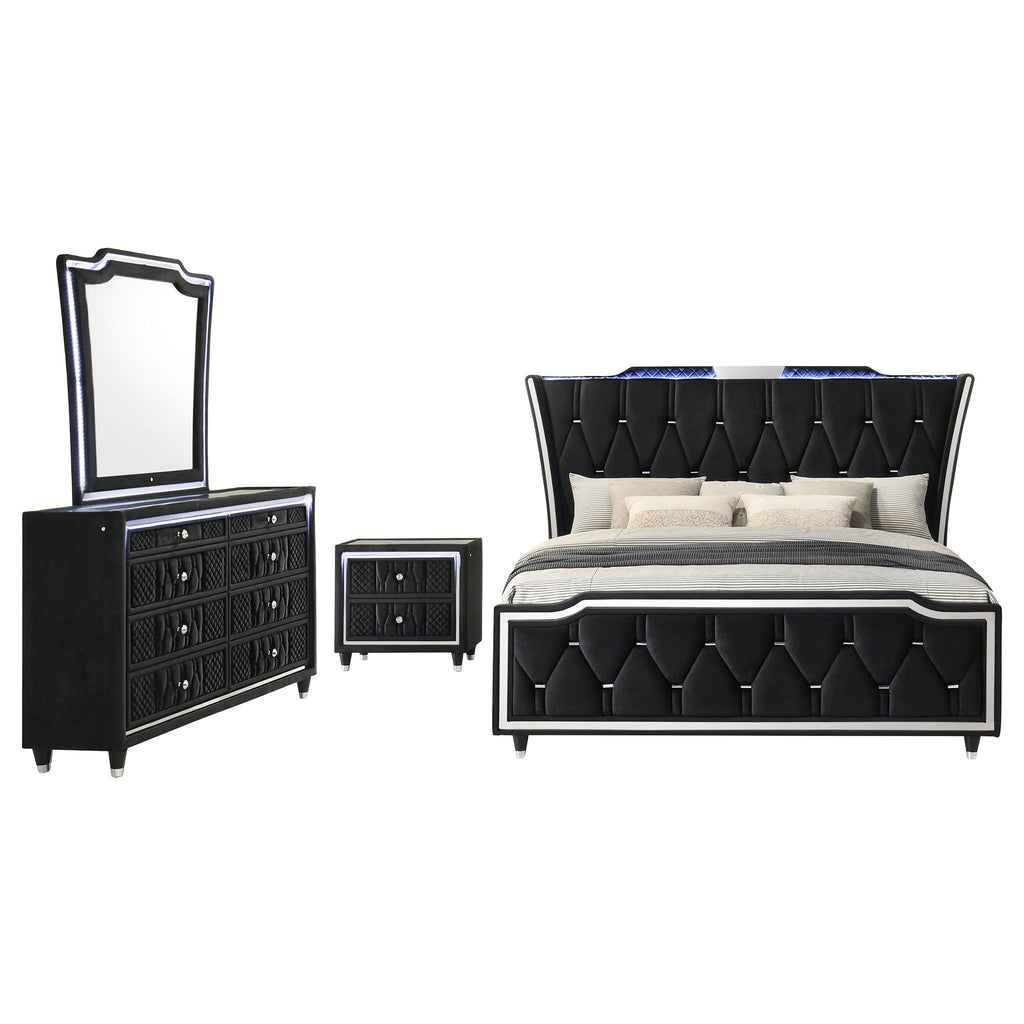 Bedroom Set With LED Lighting And Charging Nightstand