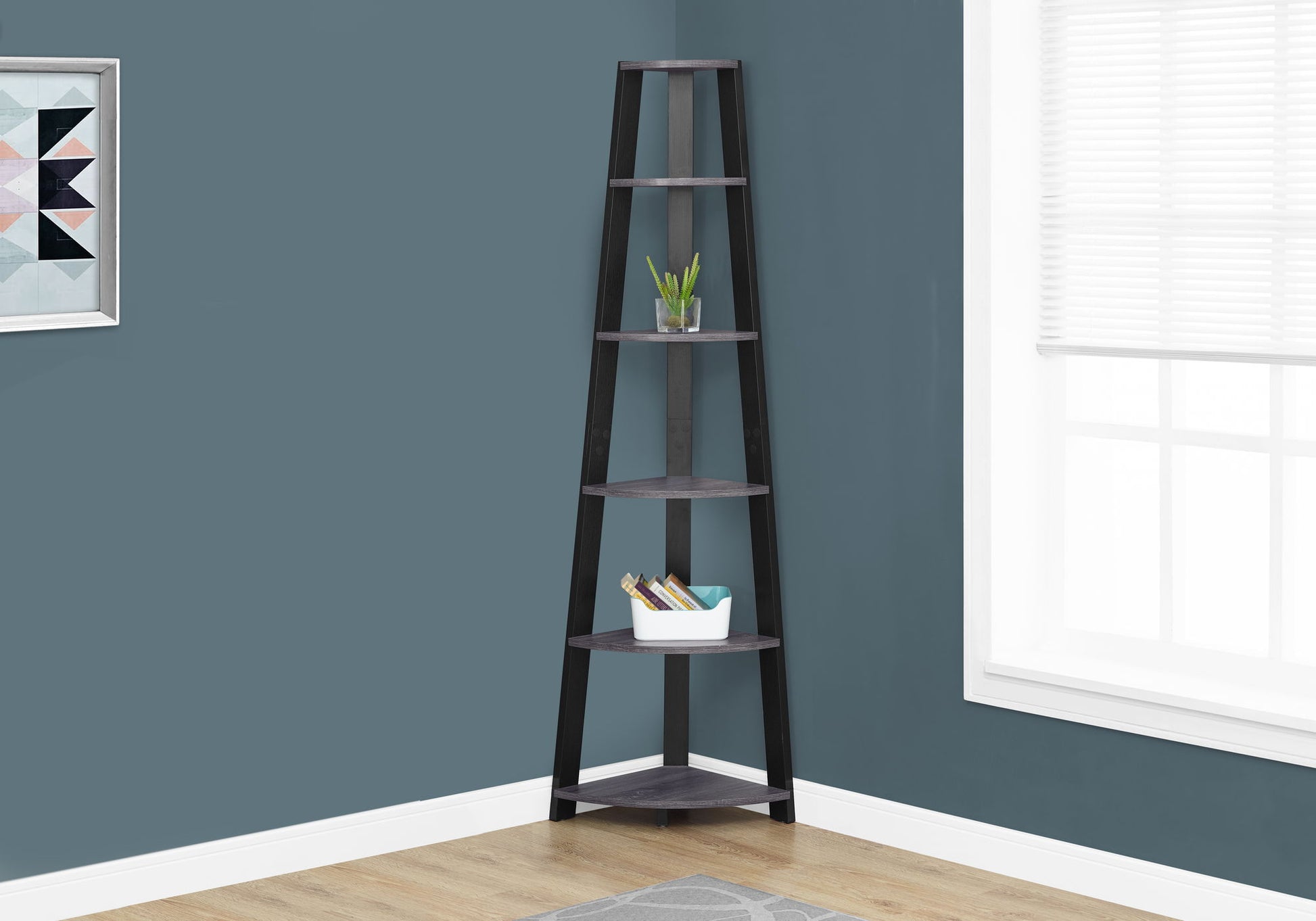 5 Tier Bookshelf, Bookcase, Etagere, Corner, For Office, Contemporary & Modern