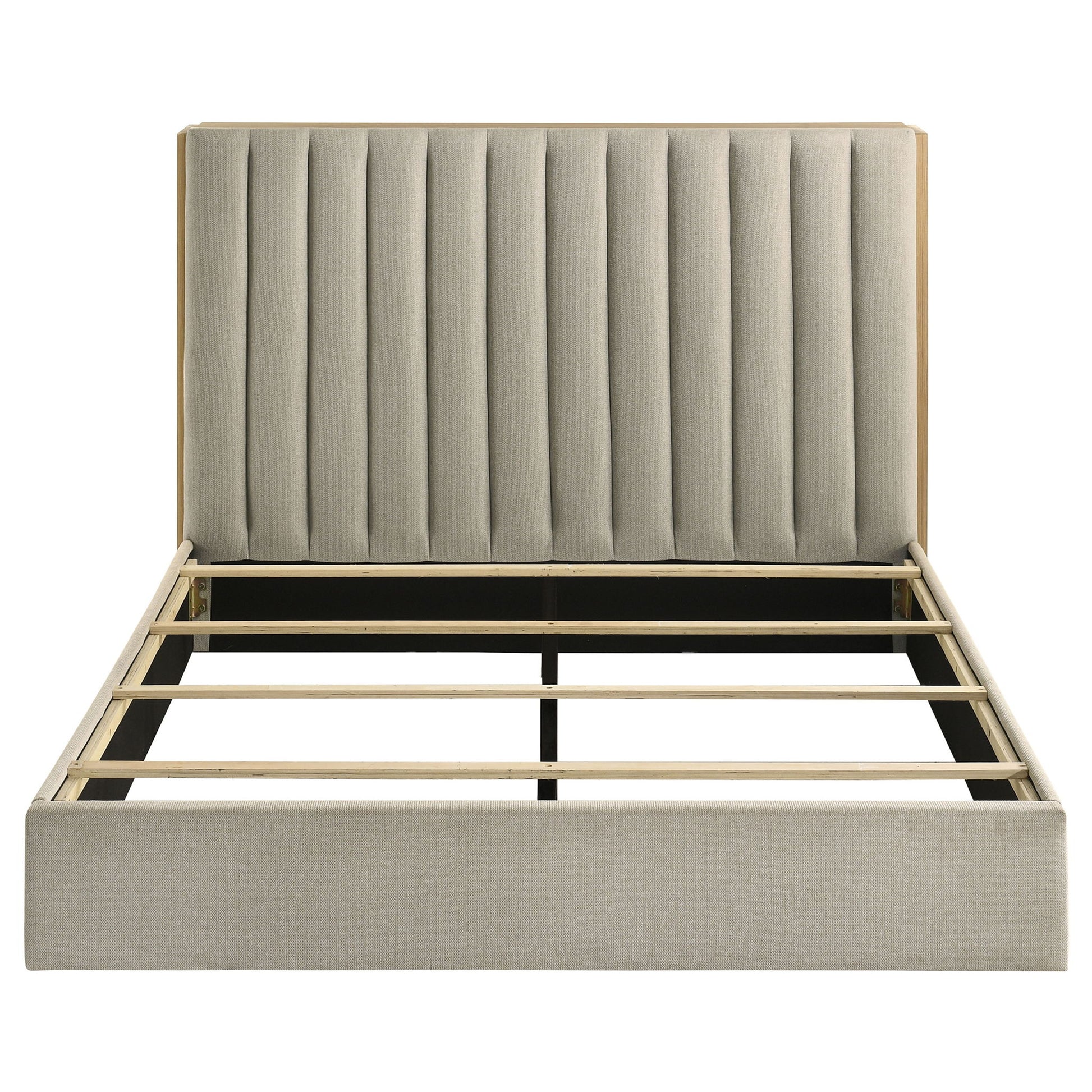 Merritt - Queen Bookcase Storage Bed With Tufted Headboard - Light Oak / Light Tan
