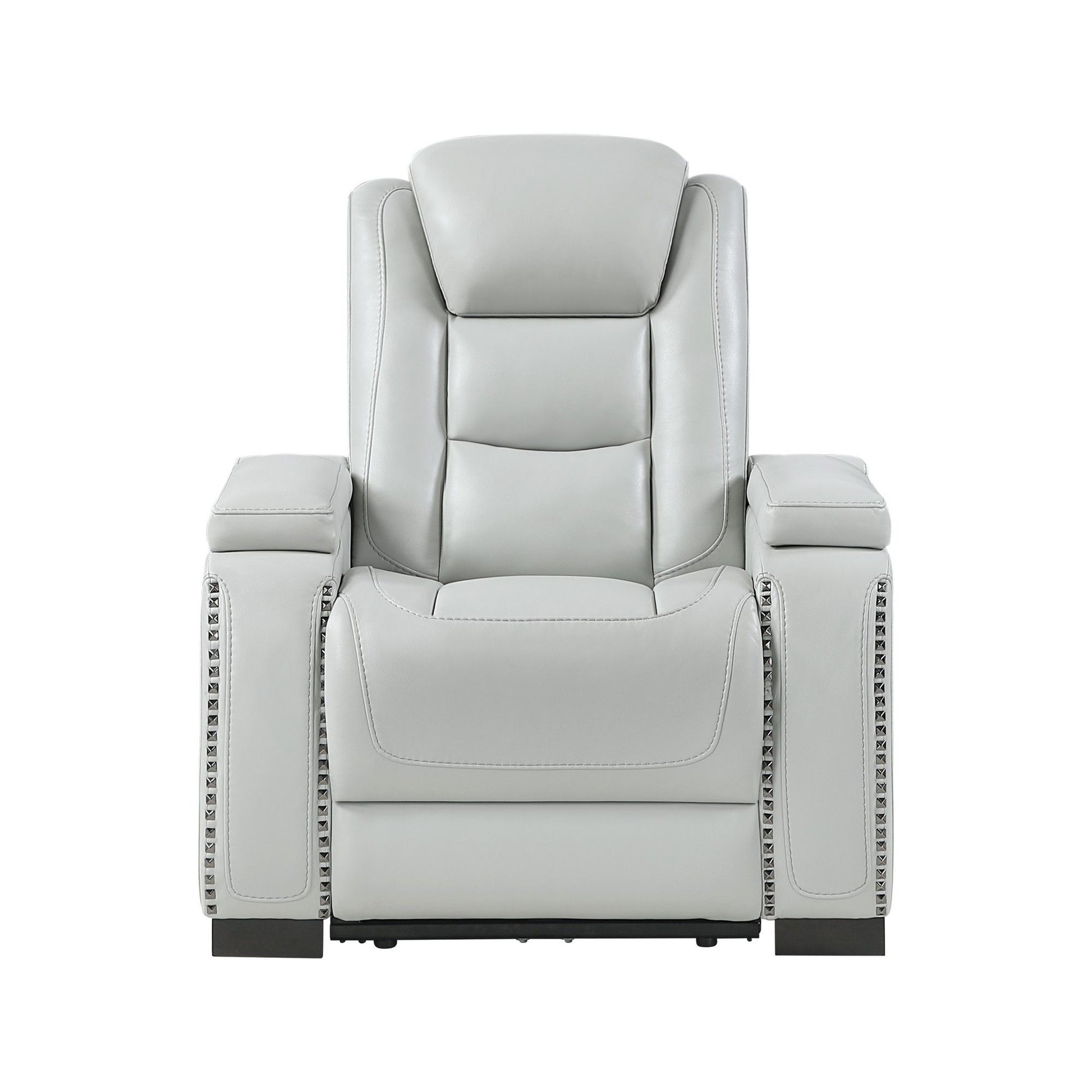 Power Recliner With Power Headrest And LED Bookshelf Arms, USB Charging - Gray