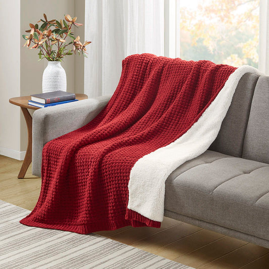 Rowan - Waffle Knit Chenille Throw - Red