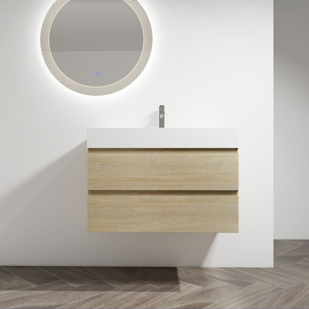 Wall Mounted Bathroom Vanity And Sink, 2 Soft Close Drawers