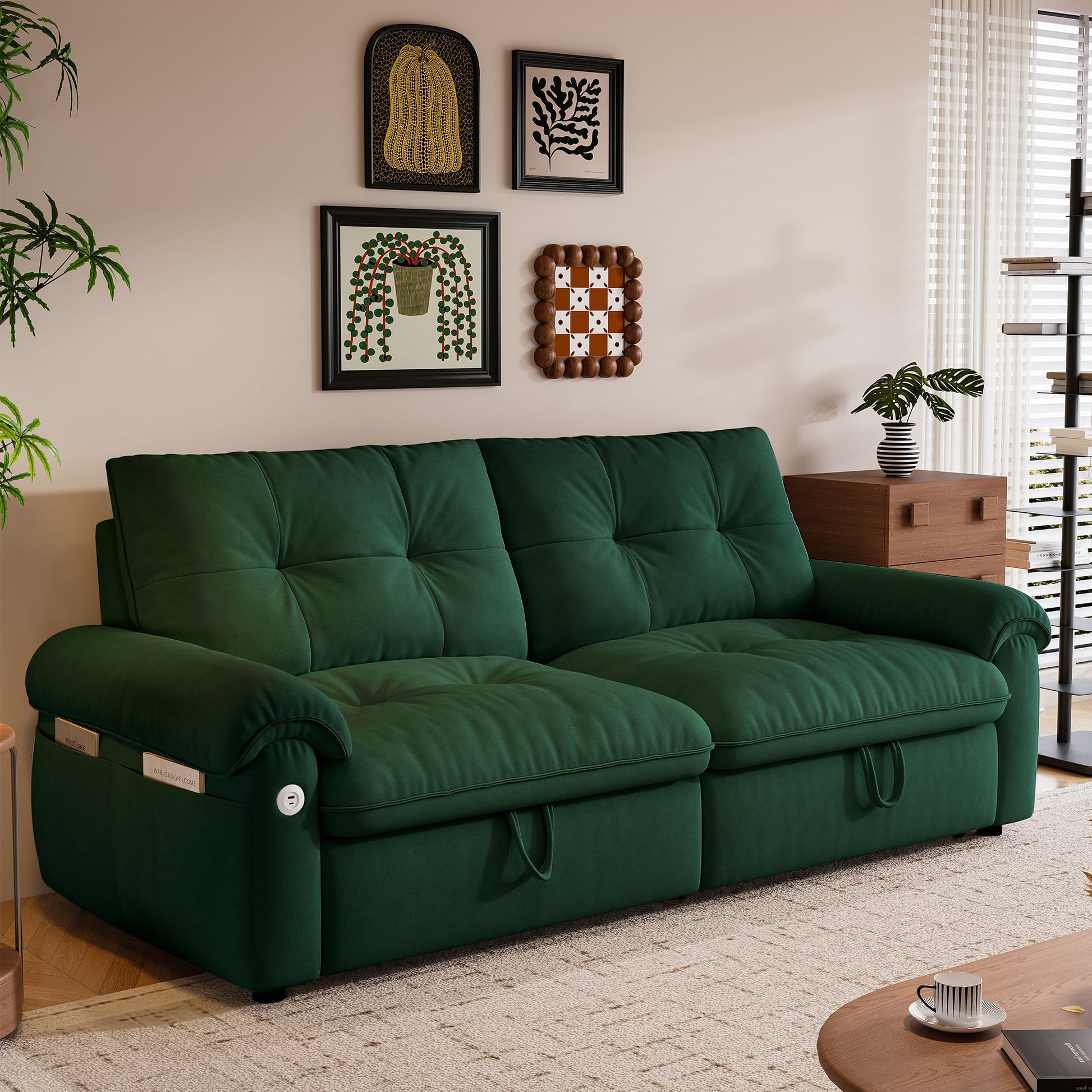 Cloud Like Convertible Sofa Bed For Living Rooms - Green