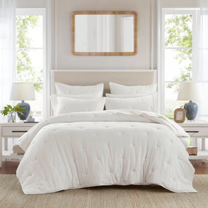 Breeze - King Cotton Gauze Embroidered Quilt Set - White