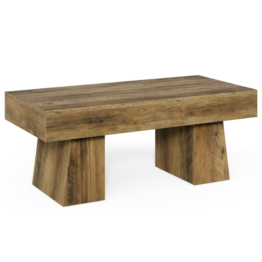 Rectangular Accent Coffee Table With Thick Base, Low Cocktail Tea Furniture For Living Room - Rustic Brown