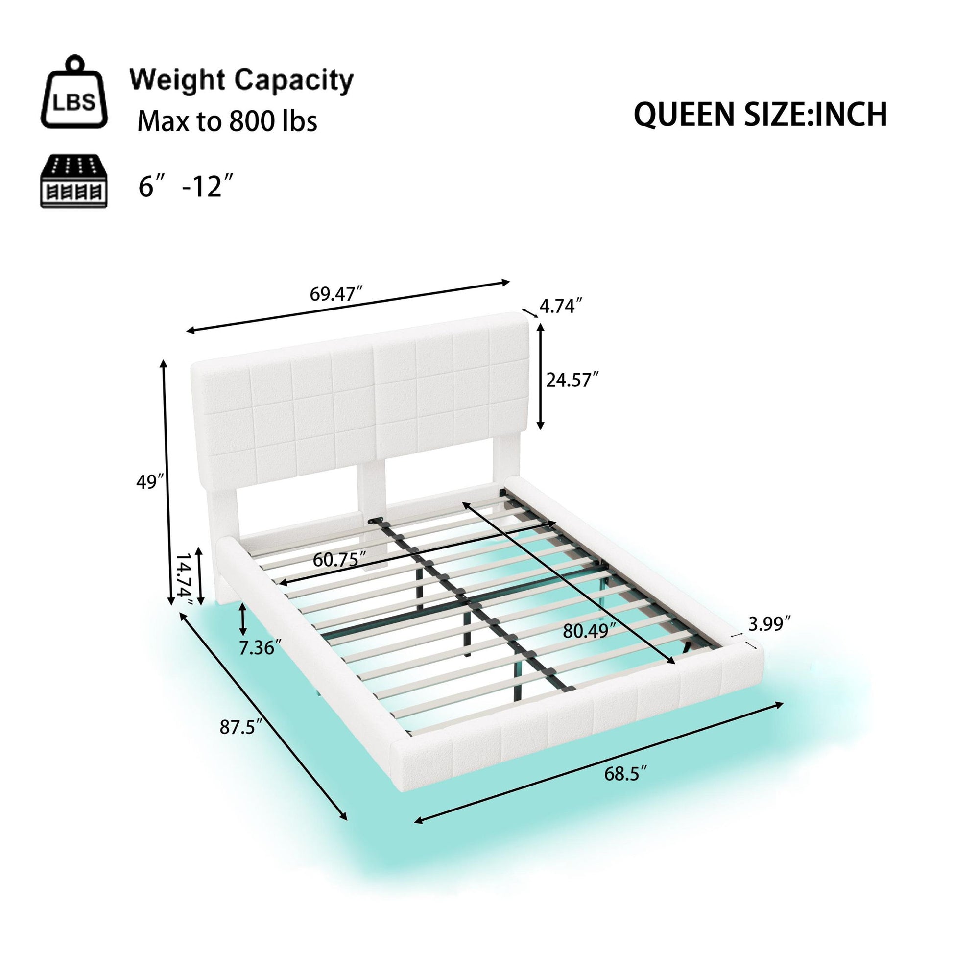 Floating Bed With Light, Soft Touch Surface