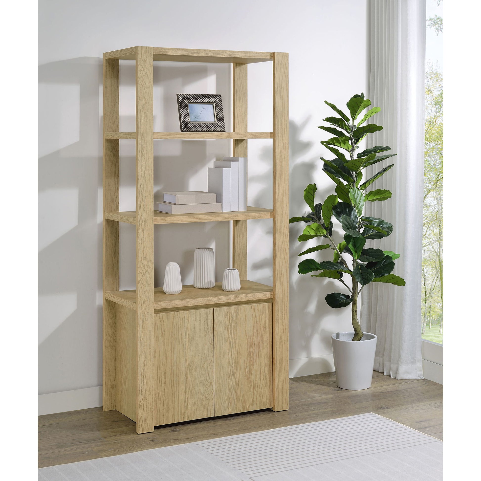 Susac - 3 Shelf Media Tower With Tall Pier Cabinet - Light Oak