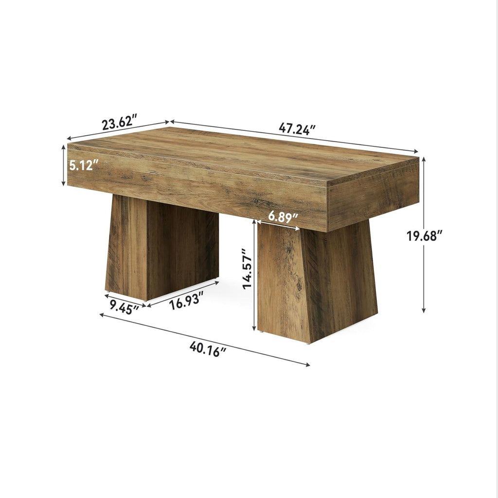 Rectangular Accent Coffee Table With Thick Base, Low Cocktail Tea Furniture For Living Room - Rustic Brown