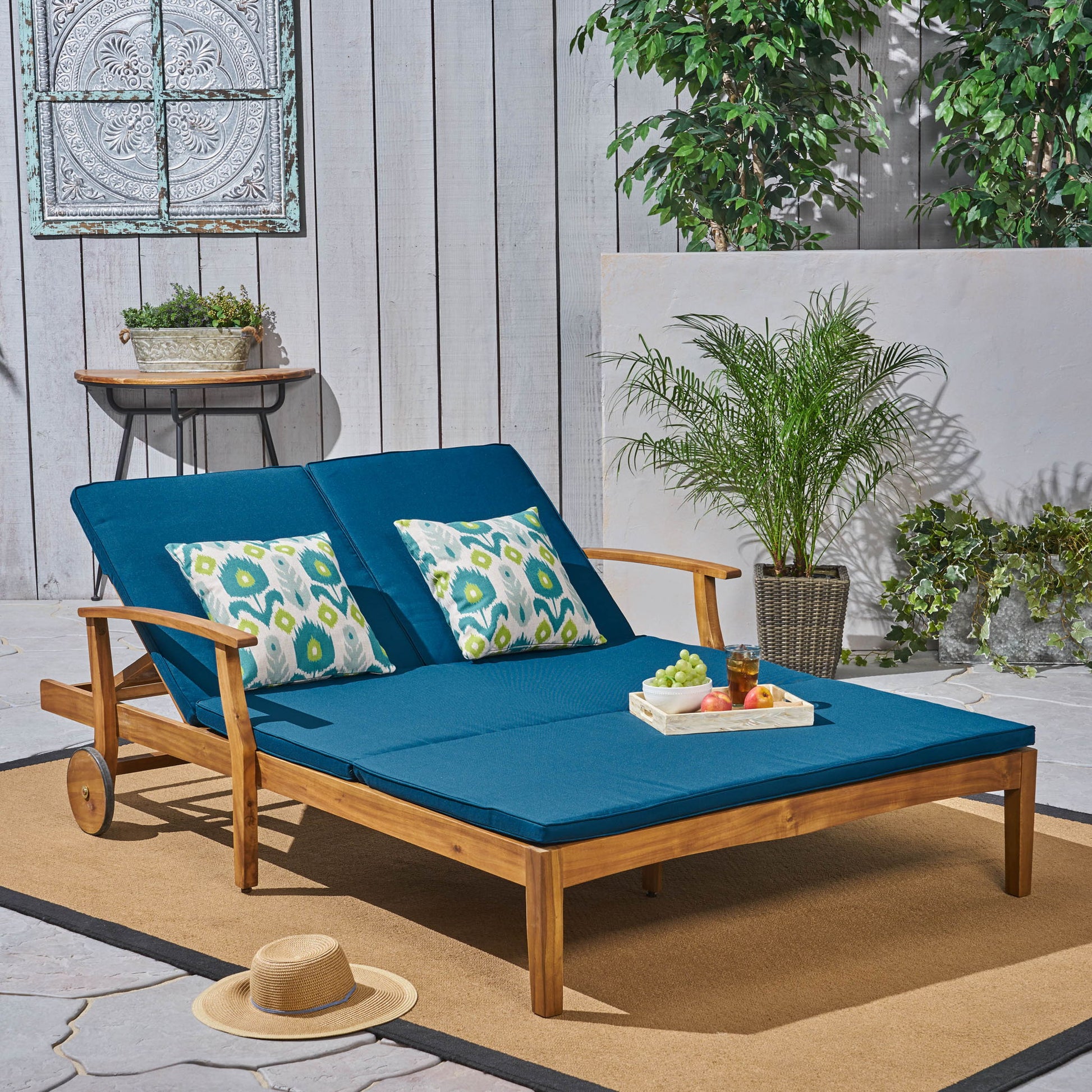 Etherealize - Outdoor Adjustable Double Chaise Lounge With Water Resistant Cushions