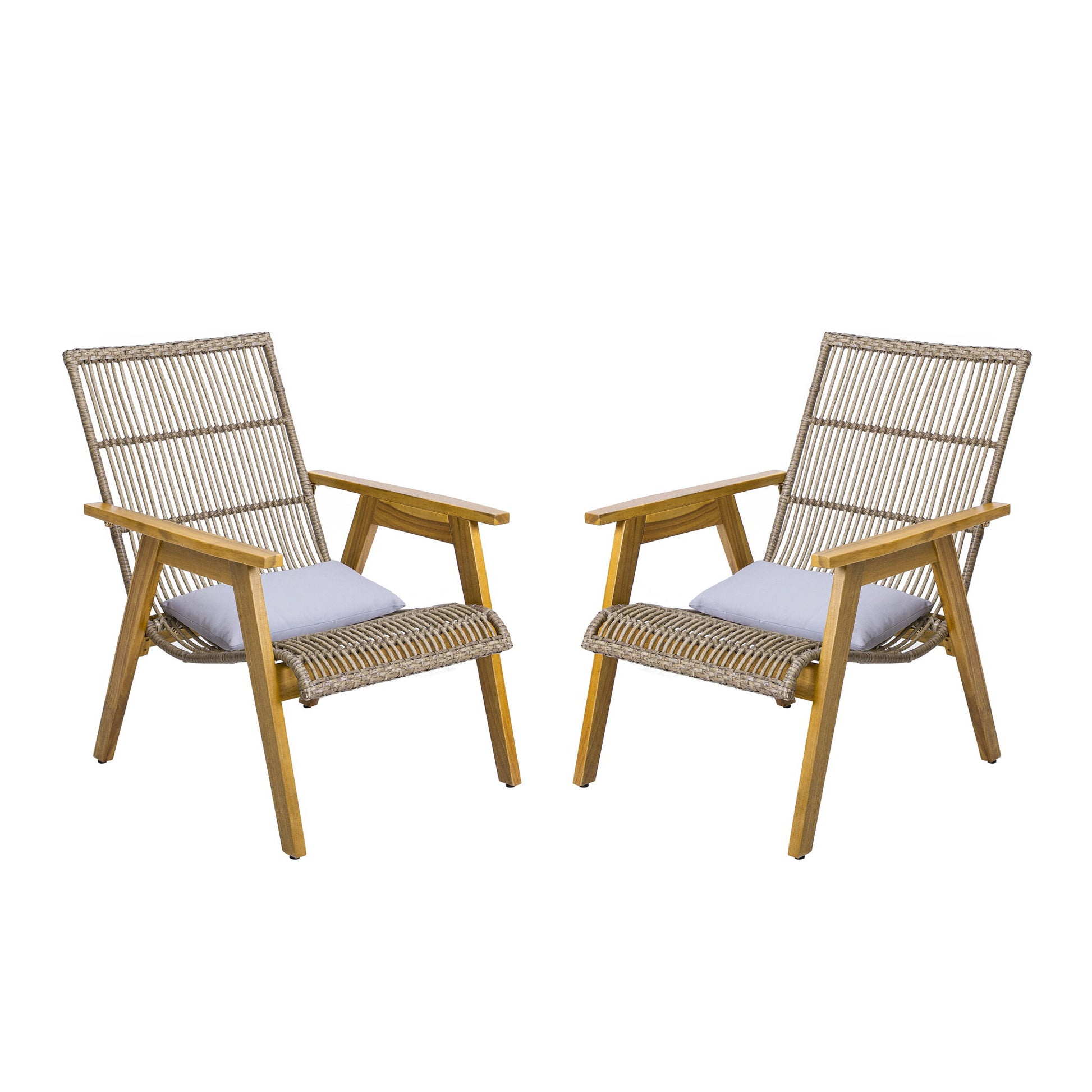 Acacia Wood Cape Woven Wicker Large Lounge Chair With Pillow For Patio, Deck, Yard, Lawn And Garden Seating Wicker (Set of 2) - Teak