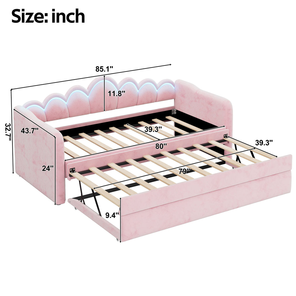 Upholstered Daybed With Adjustable LED Trundle