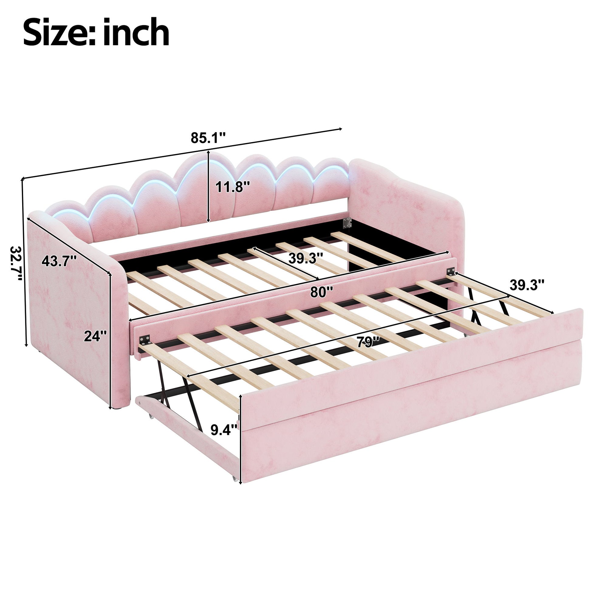 Upholstered Daybed With Adjustable LED Trundle