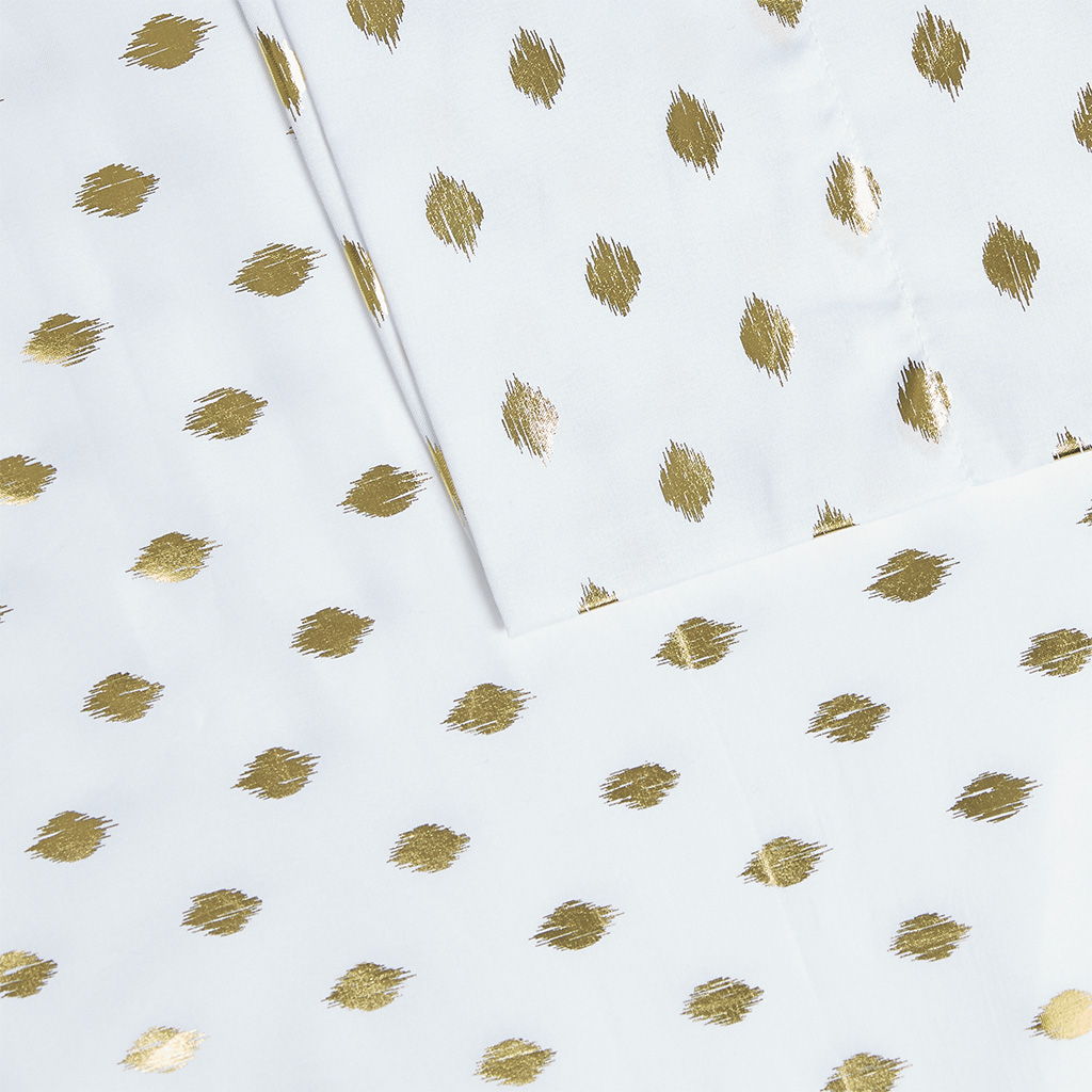 Metallic Dot - Twin Long Printed Sheet Set - White / Gold