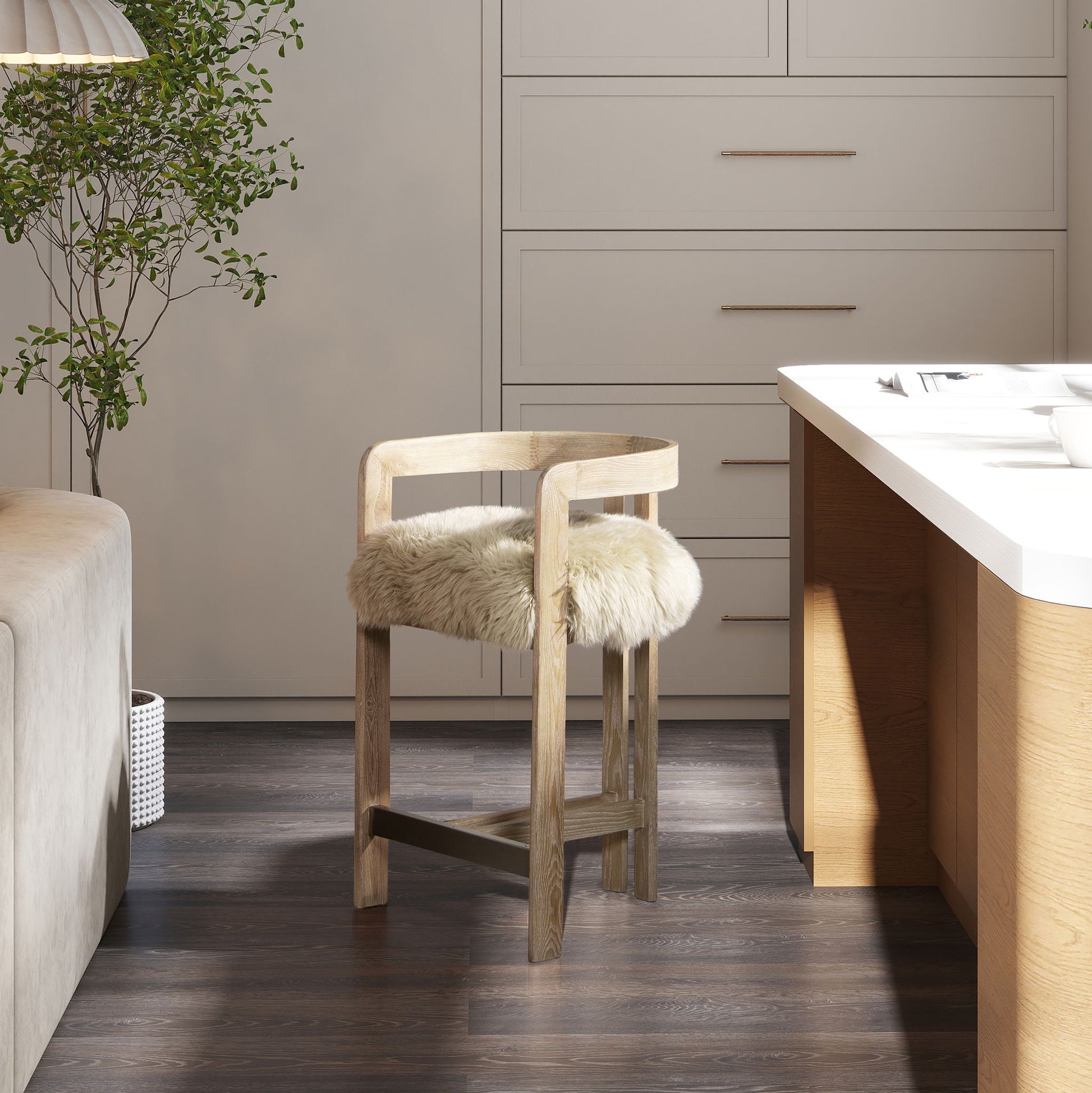 Millwick - Low Back Genuine Fur Counter Stool - Natural Blonde