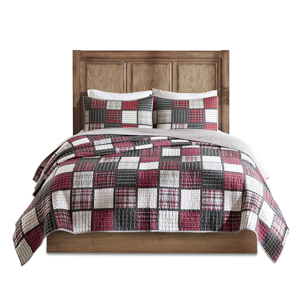 Tulsa - Oversized Plaid Print Quilt Set - Red / Gray