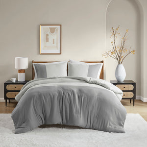 Miro - Full/Queen Soft Washed Block Comforter Set - Gray