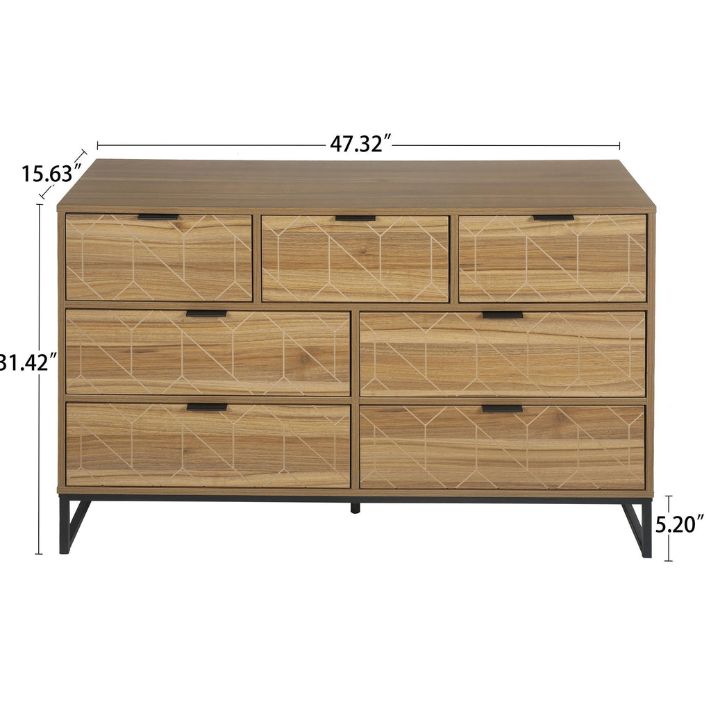 Modern 7 Drawer Dresser Cabinet - Walnut
