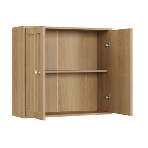 Wall Mounted Bathroom Cabinet With Double Doors And Vertical Grooved Design For Bathrooms - Oak