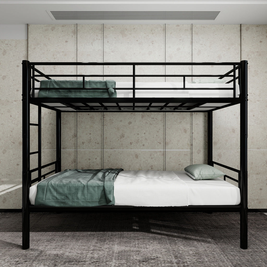 Metal Bunk Bed For Kids, Convertible Bedframe With Ladders & Guardrail